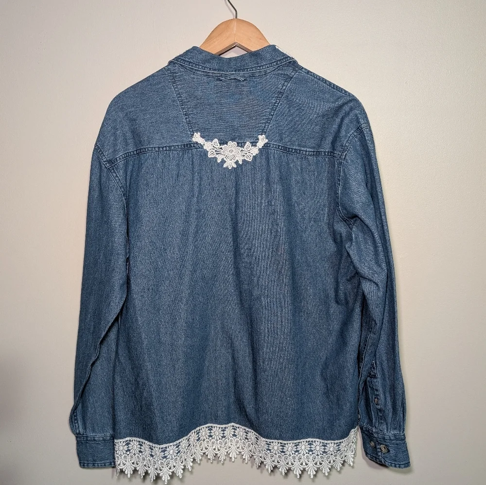 Blue Denim Shirt with Lace embroidery‎ Size M